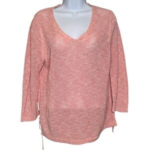 Talbots Womens Pink Textured Open Knit V Neck Sweater Sz XLP Coastal Nantucket